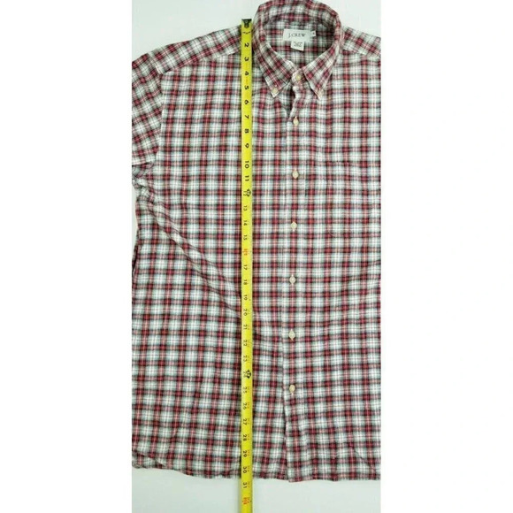 J. Crew Size Medium Men's Button Down Long Sleeve Red White Check Cotton Shirt - Picture 9 of 10